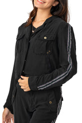 Tencel jacket with side tapes in Caviar